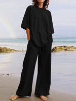 Women's Sets Crewneck Short Sleeve Top & Wide Leg Pants Two Piece Set