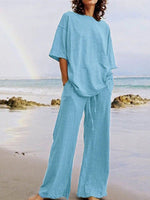 Women's Sets Crewneck Short Sleeve Top & Wide Leg Pants Two Piece Set