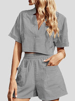 Women's Sets Crop Short Sleeve Top & Shorts Casual Two Piece Set