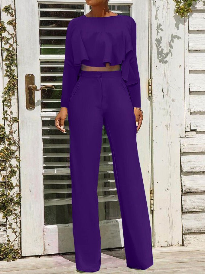 Women's Sets Crop Top & High Waist Wide Leg Pants Two Piece Set