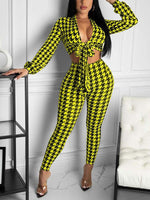 Women's Sets Elegant Slim Houndstooth Print Two-piece Set