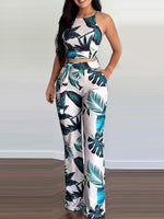 Women's Sets Floral Print Crop Top & Long Pants Two Pieces Set