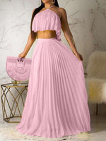 Women's Sets Halter Pleated Top & Skirt Two-Piece Set