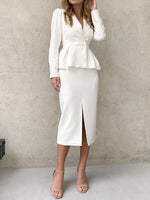 Women's Sets Long Sleeve Jacket & Split Skirt Two-Piece Suit