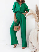 Women's Sets Long Sleeve Shirt & Belted Pants Two Piece Set