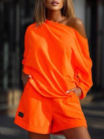 Women's Sets Off Shoulder Long Sleeve T-Shirts & Shorts Two-Piece Set