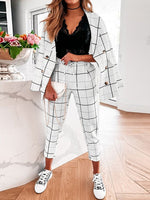 Women's Sets Plaid Double-Breasted Blazers & Trousers Two-Piece Suit