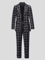 Women's Sets Plaid Double-Breasted Blazers & Trousers Two-Piece Suit