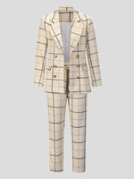 Women's Sets Plaid Double-Breasted Blazers & Trousers Two-Piece Suit