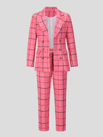 Women's Sets Plaid Double-Breasted Blazers & Trousers Two-Piece Suit