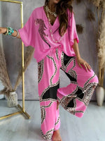 Women's Sets Printed Doll Sleeve Top & Pants Casual Two-Piece Set