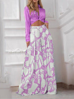 Women's Sets Printed Lace-Up Shirt & Wide Leg Pants Two-Piece Set