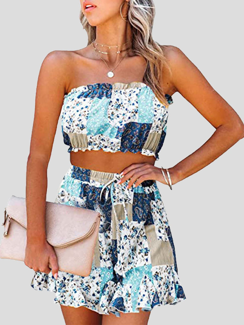 Women's Sets Printed Wrap Chest Sleeveless Top & Shorts Two-Piece Set