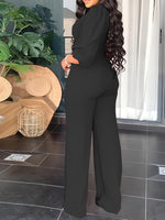 Women's Sets Solid Balloon Sleeve Top & Pants Casual Two-Piece Set