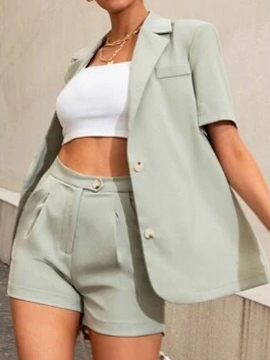 Women's Sets Solid Blazer & High Waist Shorts Two-Piece Set