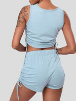 Women's Sets Solid Drawstring Tank Top & Shorts Two-Piece Set