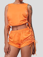 Women's Sets Solid Drawstring Tank Top & Shorts Two-Piece Set