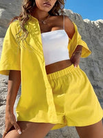 Women's Sets Solid Dropped Shoulder Shirt & Shorts Two-Piece Set