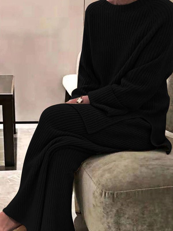 Women's Sets Solid Knitted Long Sleeve Sweater Pants Casual Two-piece Suit