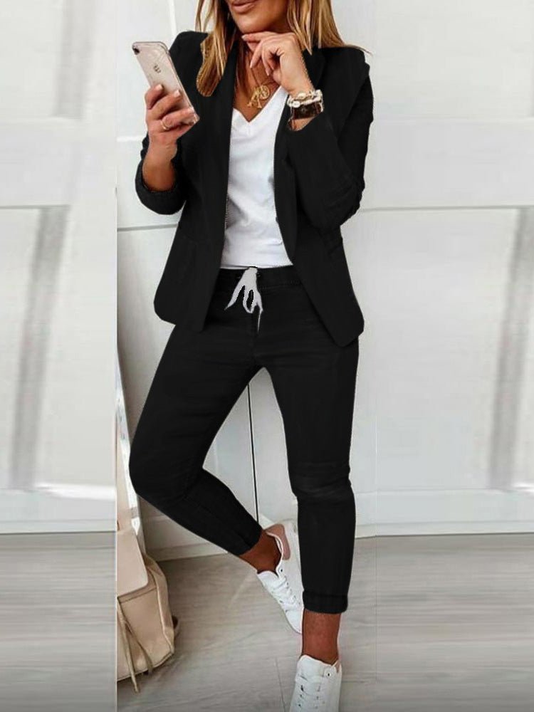 Women's Sets Solid Long Sleeve Blazer & Pants Two Piece Set