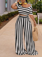 Women's Sets Striped Crop Top & Wide Leg Pants Two-Piece Set