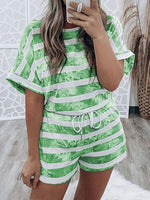 Women's Sets Striped Tie-Dye Short Sleeve Two-Piece Set