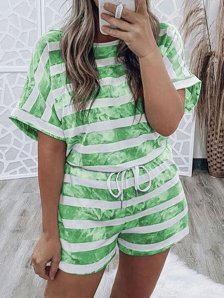 Women's Sets Striped Tie-Dye Short Sleeve Two-Piece Set