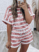 Women's Sets Striped Tie-Dye Short Sleeve Two-Piece Set