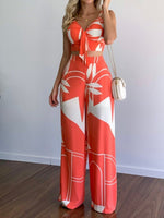 Women's Sets V-Neck Cropped Tank Top & Printed Wide-Leg Pants Two-Piece Set