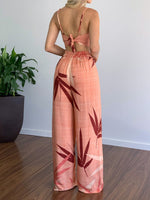 Women's Sets V-Neck Cropped Tank Top & Printed Wide-Leg Pants Two-Piece Set