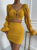 Women's Sets V-Neck Cutout Crop Top & Skirt Two-Piece Set