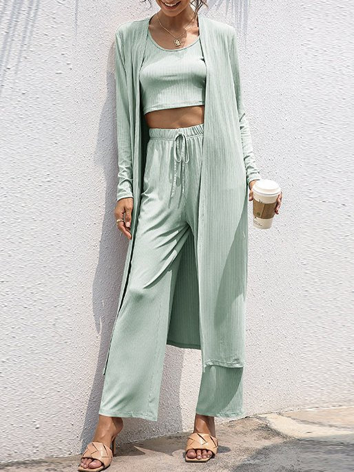 Women's Sets Vest Cardigan Wide Leg Pants Three Piece Set