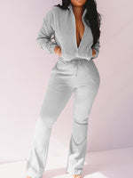 Women's Sets Zipped Pocket Jacket & Flared Pants Two-Piece Set