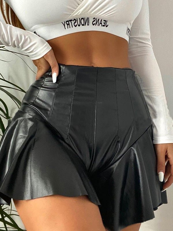 Women's Shorts PU Leather A-Line Pleated Ruffle Shorts