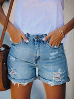 Women's Shorts Washed Ripped Straight Denim Shorts