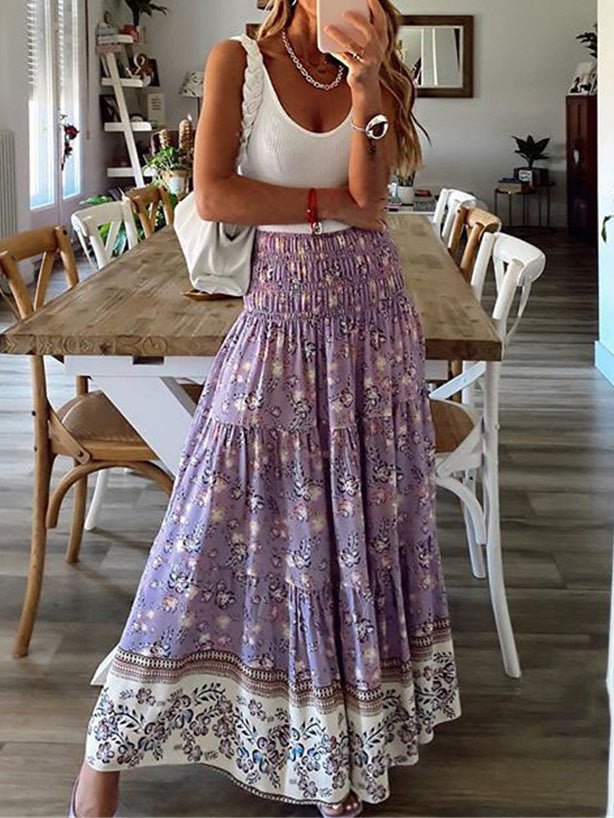 Women's Skirts Casual High Waist Printed Long Skirt