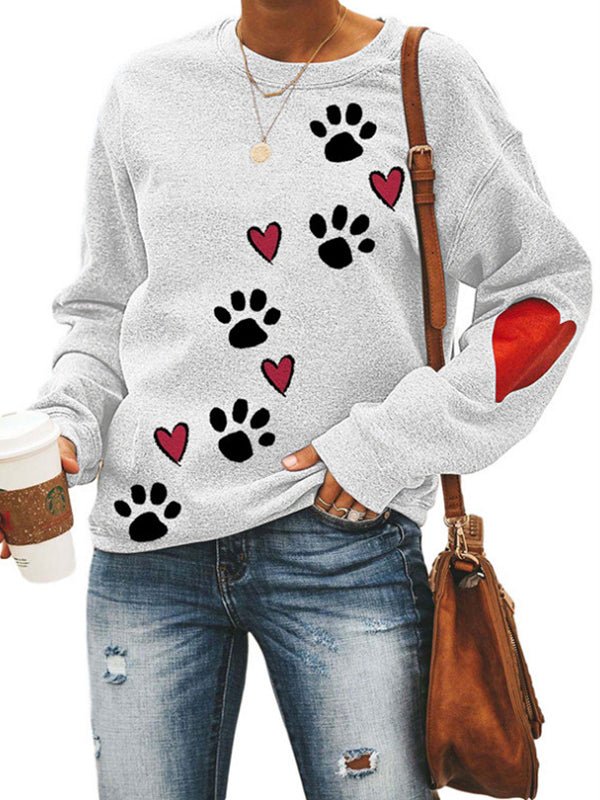 Women's Hoodies Dog Paw Print Round Neck Long Sleeve Hoodie