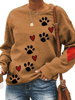 Women's Hoodies Dog Paw Print Round Neck Long Sleeve Hoodie