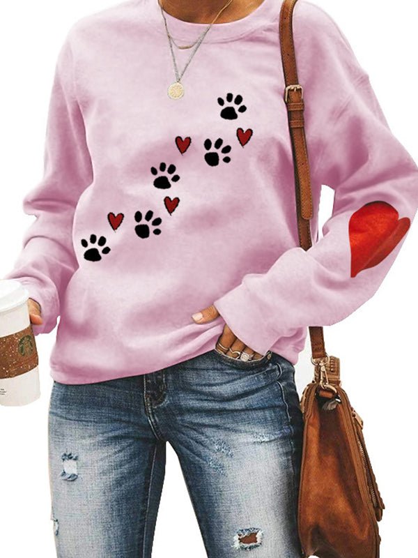 Women's Hoodies Dog Paw Print Round Neck Long Sleeve Hoodie