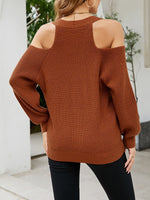 Women's Sweaters Sexy Button V-neck Off Shoulder Knitted Sweater