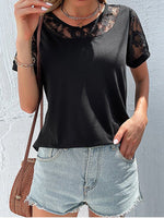 Women's T-Shirts Black Lace Fashion Short Sleeve T-Shirt