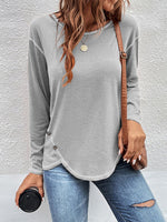 Women's T-Shirts Button Lrregular Long Sleeve T-Shirt