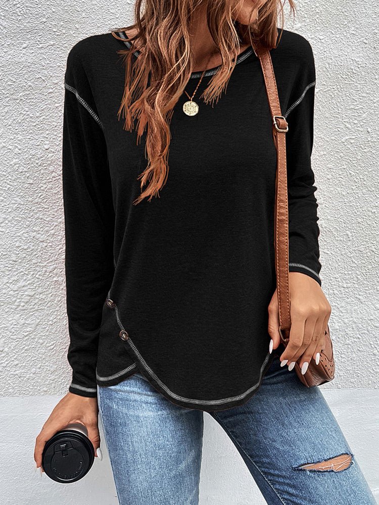 Women's T-Shirts Button Lrregular Long Sleeve T-Shirt