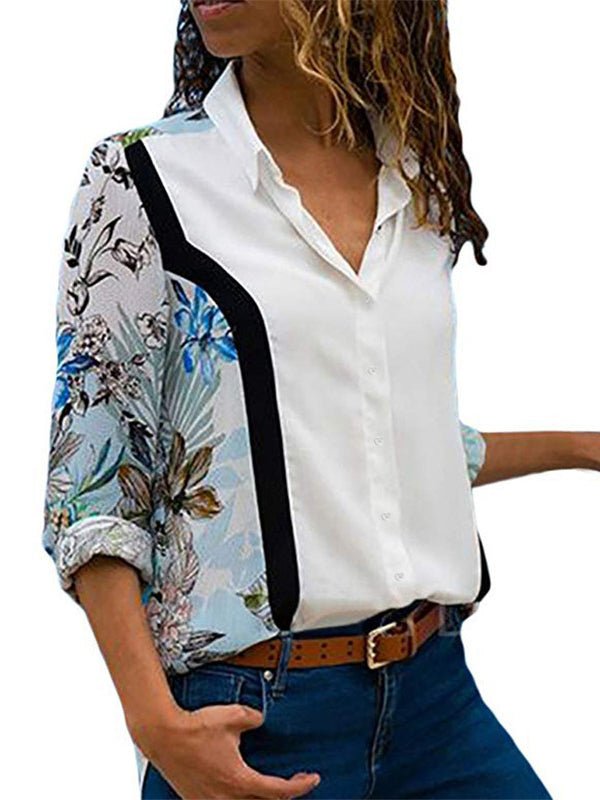 Women's Blouses Casual Long Sleeve Solid Splice Chiffon Blouse