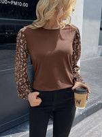 Women's T-Shirts Floral Stitching Round Neck Long Sleeve T-Shirt