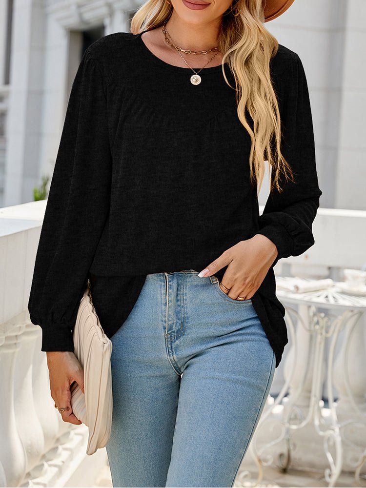 Women's T-Shirts Loose Casual Fold Round Neck T-Shirt