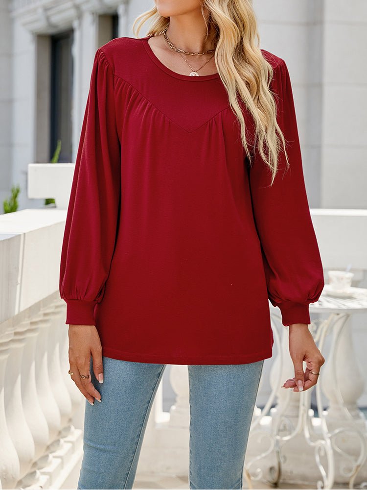 Women's T-Shirts Loose Casual Fold Round Neck T-Shirt