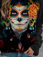 Women's T-Shirts Skull Print Round Neck Long Sleeve T-Shirts