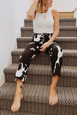 Cow Print Button Straight Leg Jeans